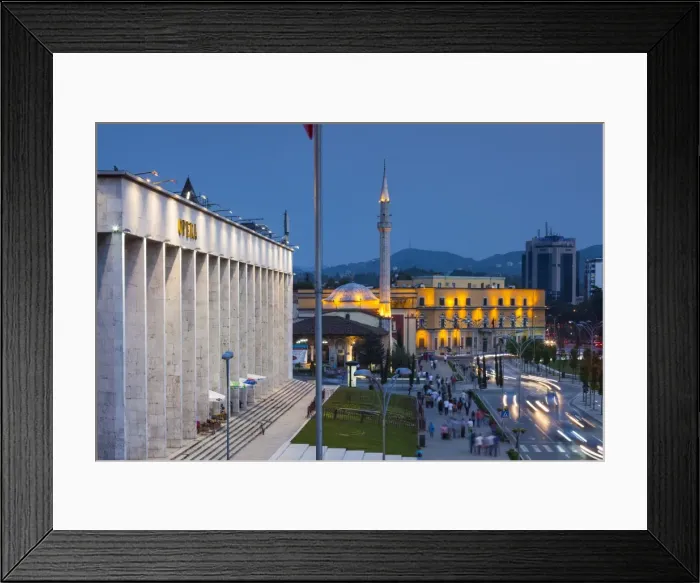 Framed Print : Albania, Tirana, Skanderbeg Square and Opera Building, dusk Framed Print : Albania, Tirana, Skanderbeg Square and Opera Building, dusk