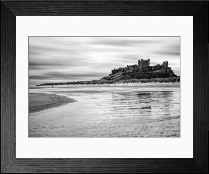 Framed Print : Bamburgh castle and beach at low tide, Northumberland, UK Framed Print : Bamburgh castle and beach at low tide, Northumberland, UK