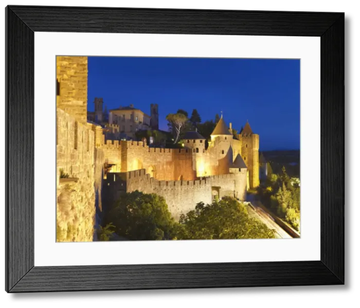 Framed Print : France, Languedoc, Carcassonne, walled city at night Framed Print : France, Languedoc, Carcassonne, walled city at night
