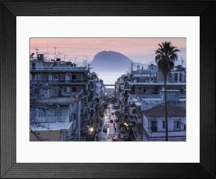 Framed Print : Greece, Peloponese Region, Patra, elevated city view over Agios Nikolaos Street