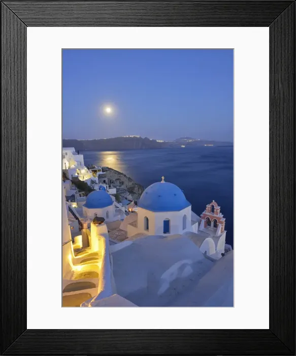 Framed Print : Moon over the town of Oia, Santorini, Kyclades, South Aegean, Greece, Europe Framed Print : Moon over the town of Oia, Santorini, Kyclades, South Aegean, Greece, Europe