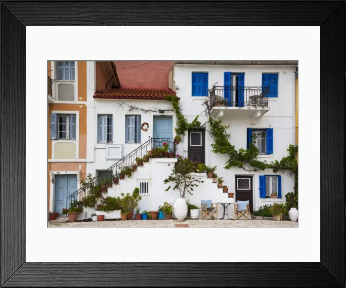 Framed Print : Greece, Epirus Region, Parga, harborfront house detail