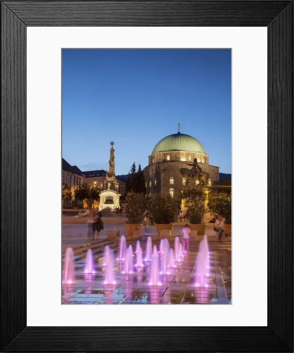 Framed Print : Mosque Church and Trinity Column at dusk, Pecs, Southern Transdanubia, Hungary Framed Print : Mosque Church and Trinity Column at dusk, Pecs, Southern Transdanubia, Hungary