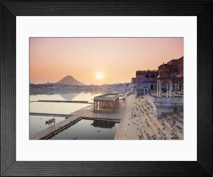 Framed Print : India, Rajasthan, Pushkar Holy Town, Bathing Ghats on the Lake Framed Print : India, Rajasthan, Pushkar Holy Town, Bathing Ghats on the Lake