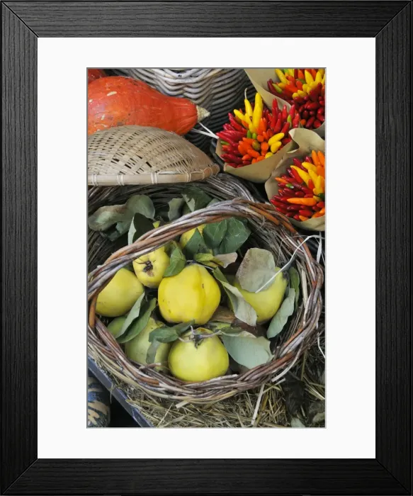 Framed Print : Apple quince and chillies. Campo de Fiori food market. Rome, Italy Framed Print : Apple quince and chillies. Campo de Fiori food market. Rome, Italy