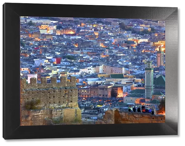 Dusk View of Fez From Merinid Tombs, Fez, Morocco, North Africa