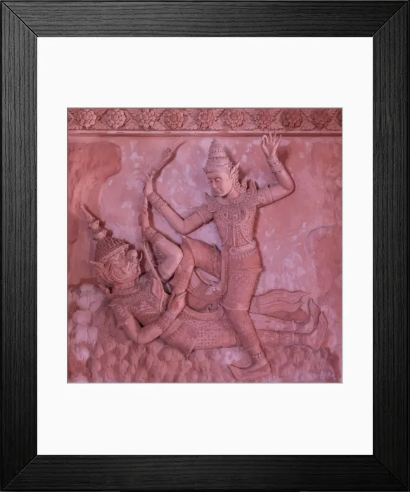 Framed Print : Bas-reliefs on the walls of Wat Ratchathammaram, Koh Samui, Thailand Framed Print : Bas-reliefs on the walls of Wat Ratchathammaram, Koh Samui, Thailand