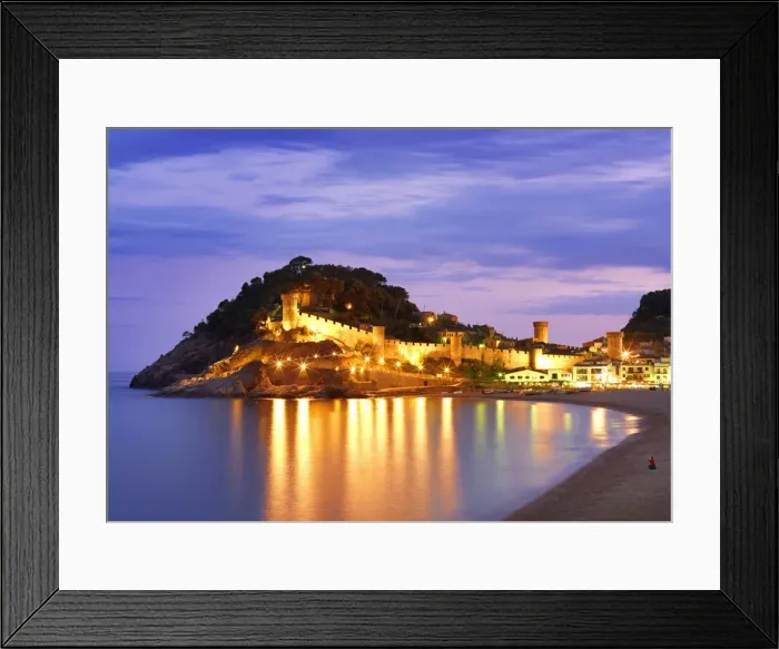 Framed Print : Spain, Catalonia, Costa Brava, Tossa de Mar, Overview of bay and castle at dusk (MR) Framed Print : Spain, Catalonia, Costa Brava, Tossa de Mar, Overview of bay and castle at dusk (MR)