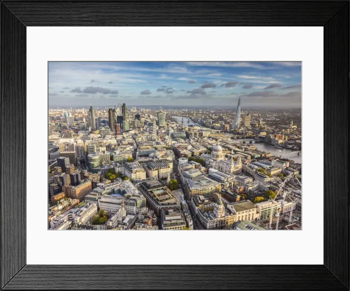 Framed Print : Aerial view from helicopter, St. Pauls and City of London, London, England Framed Print : Aerial view from helicopter, St. Pauls and City of London, London, England