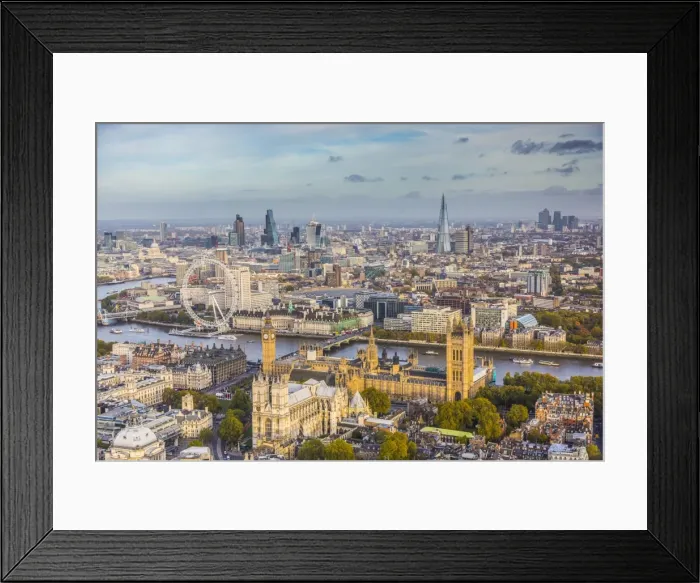 Framed Print : Aerial view from helicopter, Houses of Parliament, River Thames, London, England Framed Print : Aerial view from helicopter, Houses of Parliament, River Thames, London, England