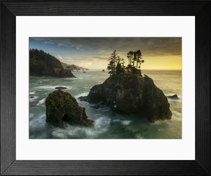 Framed Print : Sea Stacks at Sunset, near Natural Bridges Viewpoint, Samuel H. Boardman State Scenic Corridor Framed Print : Sea Stacks at Sunset, near Natural Bridges Viewpoint, Samuel H. Boardman State Scenic Corridor