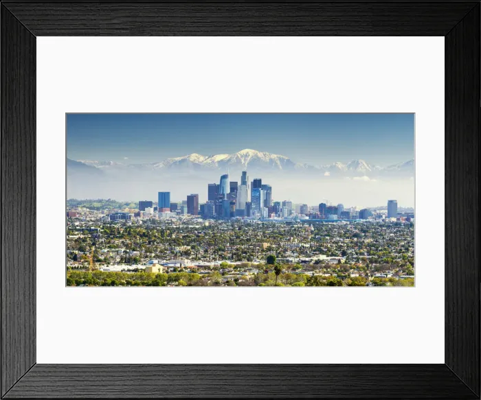 Framed Print : Los Angeles Skyline and Snow Capped San Gabriel Mountains, California, USA Framed Print : Los Angeles Skyline and Snow Capped San Gabriel Mountains, California, USA