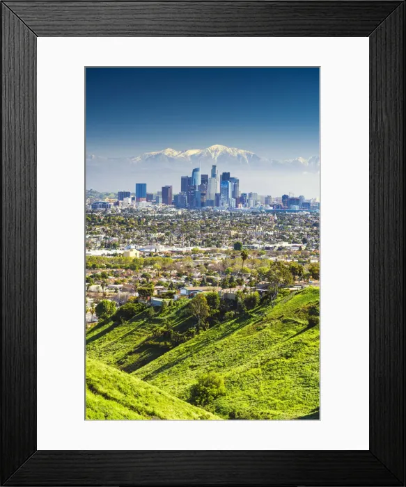 Framed Print : Los Angeles Skyline and Snow Capped San Gabriel Mountains, California, USA Framed Print : Los Angeles Skyline and Snow Capped San Gabriel Mountains, California, USA