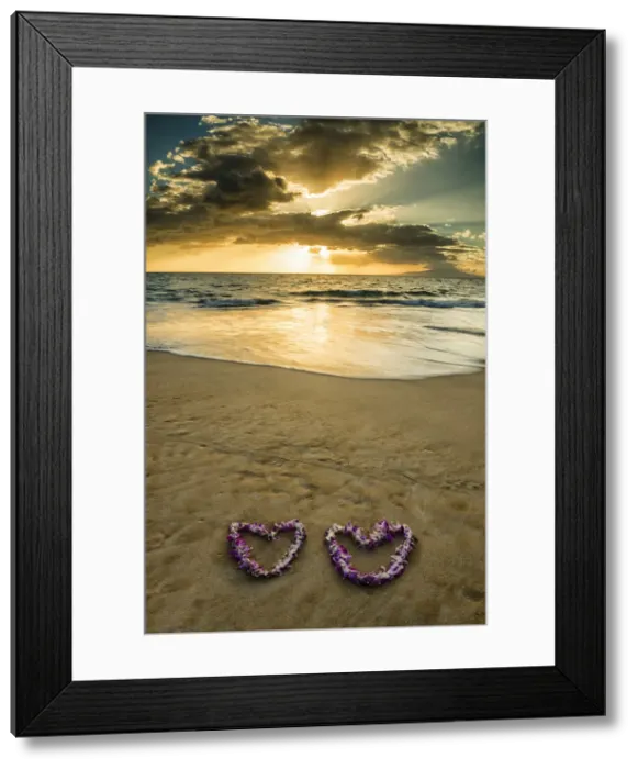 Framed Print : Heart-shaped Leis at Sunset, Wailea Beach, Maui, Hawaii, USA Framed Print : Heart-shaped Leis at Sunset, Wailea Beach, Maui, Hawaii, USA