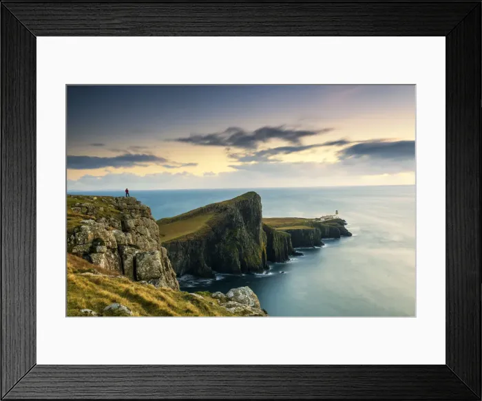 Framed Print : Person Overlooking Neist Point Lighthouse, Isle of Skye, Highland Region, Scotland Framed Print : Person Overlooking Neist Point Lighthouse, Isle of Skye, Highland Region, Scotland