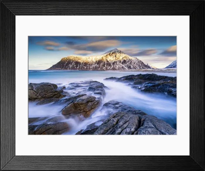 Framed Print : Hustinden from Skagsanden Beach, Lofoten Islands, Norway Framed Print : Hustinden from Skagsanden Beach, Lofoten Islands, Norway