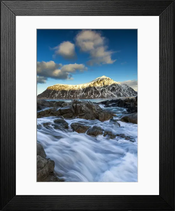 Framed Print : Hustinden from Skagsanden Beach, Lofoten Islands, Norway