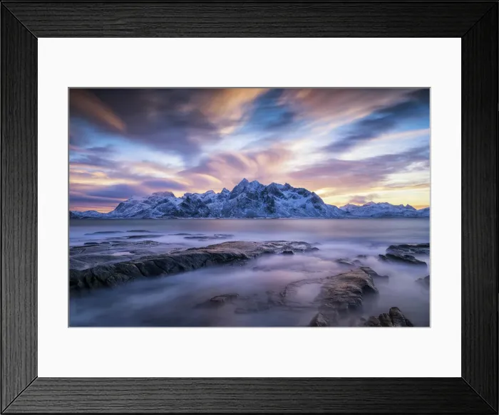 Framed Print : Sunset Sky over Flakstad, Lofoten Islands, Norway Framed Print : Sunset Sky over Flakstad, Lofoten Islands, Norway