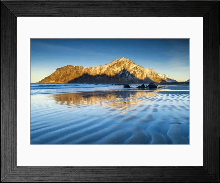 Framed Print : Skagsanden Beach Reflections, Lofoten Islands, Norway Framed Print : Skagsanden Beach Reflections, Lofoten Islands, Norway