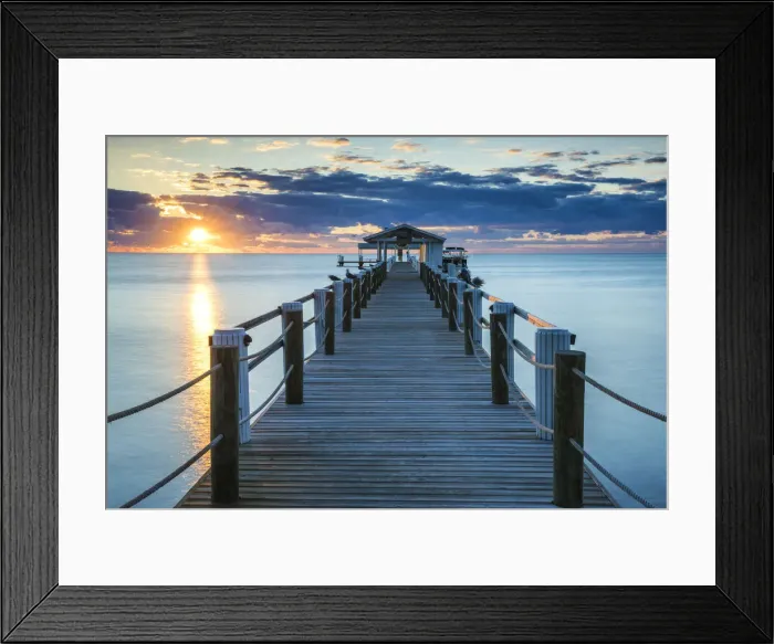 Framed Print : Pier at Sunrise, Islamorada, Florida Keys, USA