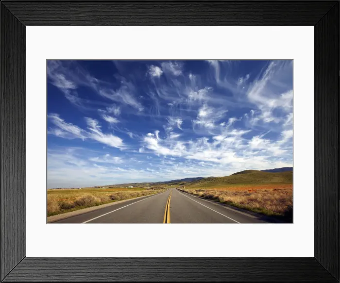 Framed Print : Cirrus Clouds over Road, Antelope Valley, California, USA Framed Print : Cirrus Clouds over Road, Antelope Valley, California, USA