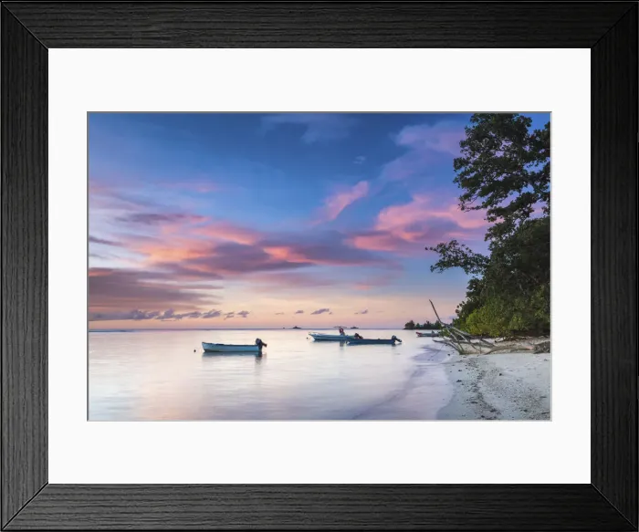 Framed Print : Boats at Sunset, La Digue, Seychelles Framed Print : Boats at Sunset, La Digue, Seychelles