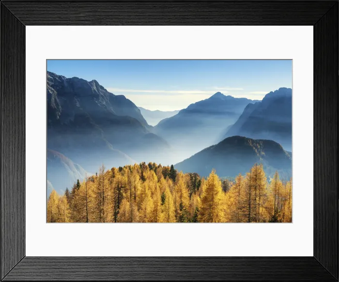 Framed Print : Autumn Mist in Julian Alps, Triglav National Park, Slovenia, Europe Framed Print : Autumn Mist in Julian Alps, Triglav National Park, Slovenia, Europe