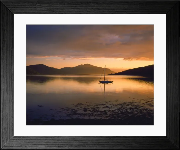 Framed Print : Lone Sailboat on Loch Alsh, Dornie, Highland Region, Scotland Framed Print : Lone Sailboat on Loch Alsh, Dornie, Highland Region, Scotland