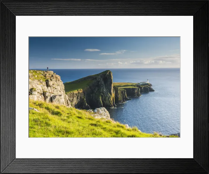 Framed Print : Person Overlooking Neist Point Lighthouse, Isle of Skye, Scotland Framed Print : Person Overlooking Neist Point Lighthouse, Isle of Skye, Scotland
