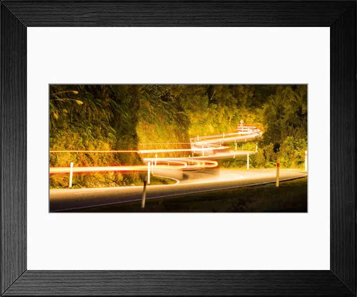 Framed Print : Light Trails on Winding Road, New Zealand Framed Print : Light Trails on Winding Road, New Zealand