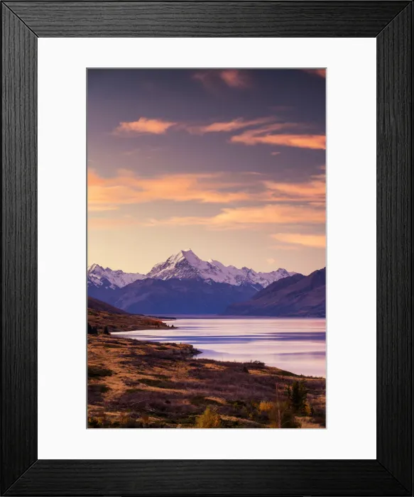 Framed Print : Mt. Cook & Lake Pukaki at Sunset, Petes Lookout, New Zealand Framed Print : Mt. Cook & Lake Pukaki at Sunset, Petes Lookout, New Zealand