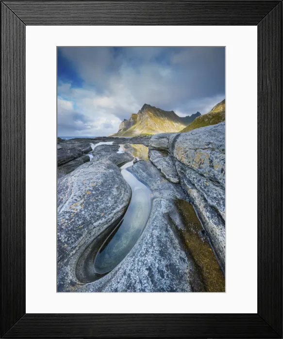 Framed Print : Bjorntinden Reflecting in Tidepool, Lofoten Islands, Norway Framed Print : Bjorntinden Reflecting in Tidepool, Lofoten Islands, Norway