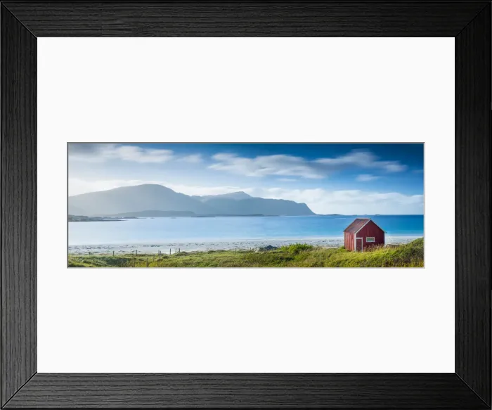 Framed Print : Red Fishing Hut on Ramberg Beach, Lofoten Islands, Norway Framed Print : Red Fishing Hut on Ramberg Beach, Lofoten Islands, Norway