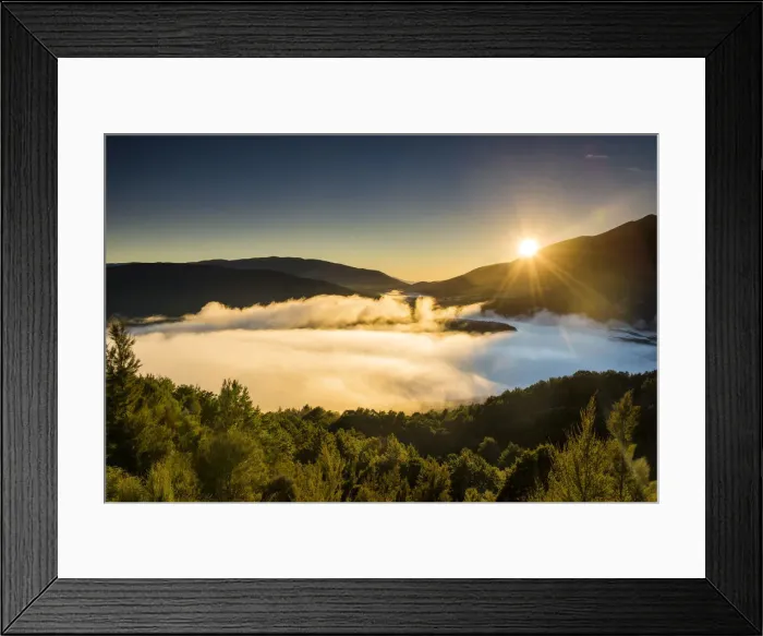Framed Print : Mist over Lake Rotoiti at Sunrise, New Zealand