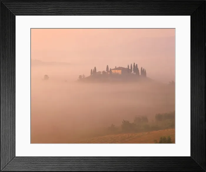 Framed Print : Belvedere in Fog, San Quirico d Orcia, Tuscany, Italy Framed Print : Belvedere in Fog, San Quirico d Orcia, Tuscany, Italy
