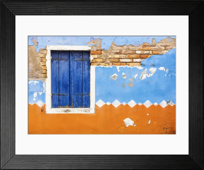 Framed Print : Blue Shutters, Burano, Venice, Italy Framed Print : Blue Shutters, Burano, Venice, Italy