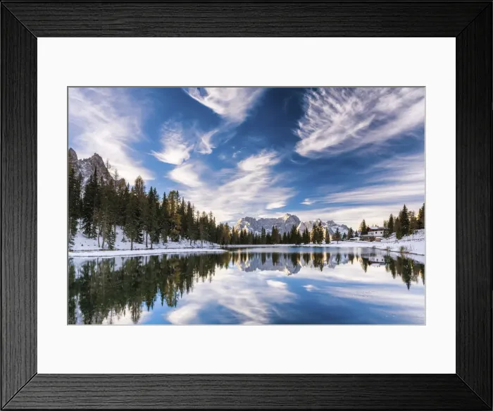Framed Print : Clouds Reflecting in Lake Antorno, Dolomites, South Tyrol, Italy Framed Print : Clouds Reflecting in Lake Antorno, Dolomites, South Tyrol, Italy