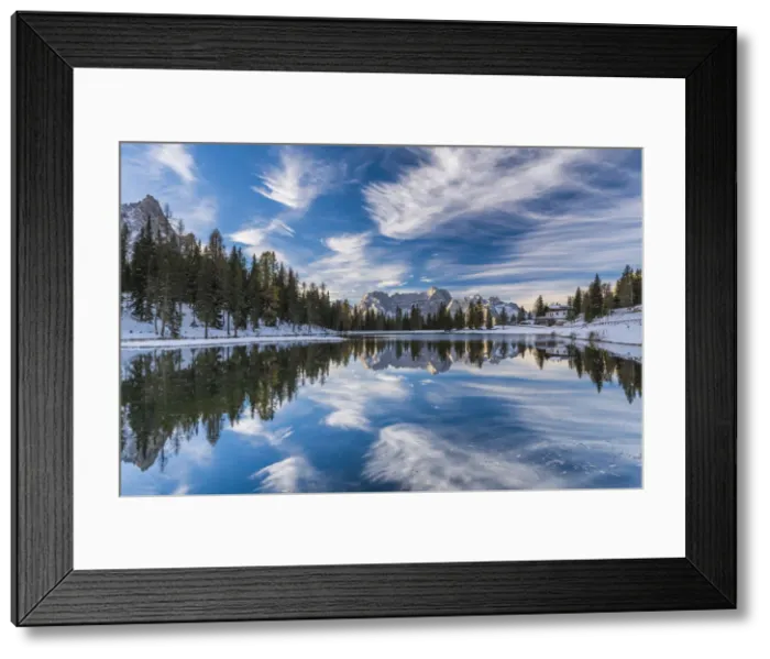 Framed Print : Clouds Reflecting in Lake Antorno, Dolomites, South Tyrol, Italy Framed Print : Clouds Reflecting in Lake Antorno, Dolomites, South Tyrol, Italy