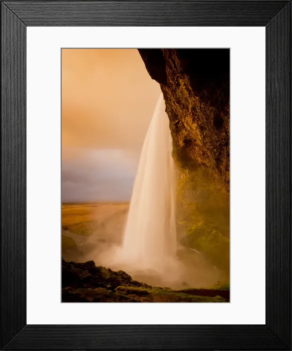 Framed Print : Golden Light on Seljalandsfoss Waterfall, Iceland Framed Print : Golden Light on Seljalandsfoss Waterfall, Iceland
