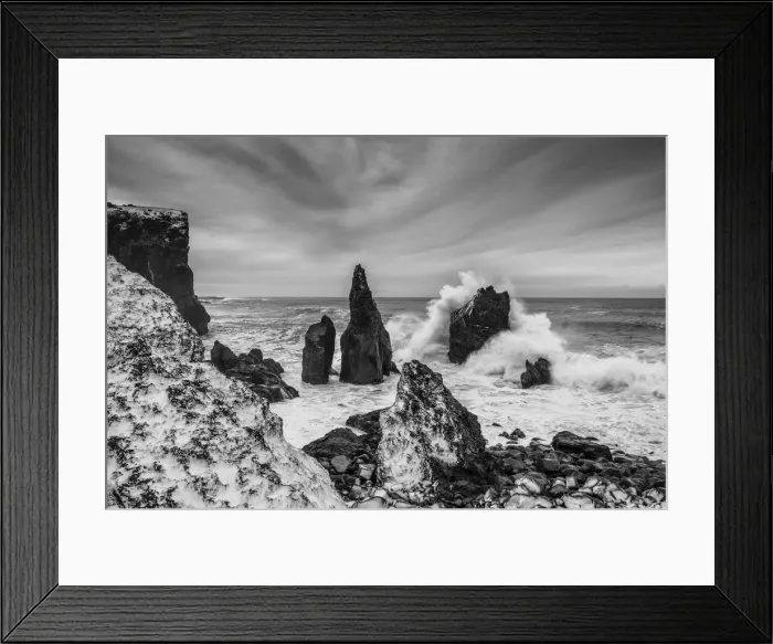 Framed Print : Crashing Waves on Sea Stacks, Reykjanes, Iceland Framed Print : Crashing Waves on Sea Stacks, Reykjanes, Iceland