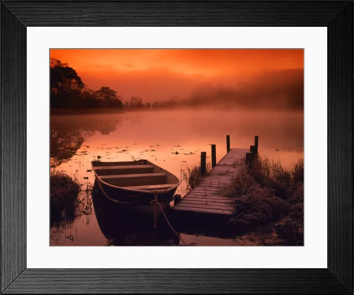 Framed Print : Boat & Jetty at Sunrise with swan, Elterwater, Lake District National Park, Cumbria Framed Print : Boat & Jetty at Sunrise with swan, Elterwater, Lake District National Park, Cumbria