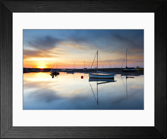 Framed Print : Brancaster Staithe at Sunset, Norfolk, England Framed Print : Brancaster Staithe at Sunset, Norfolk, England