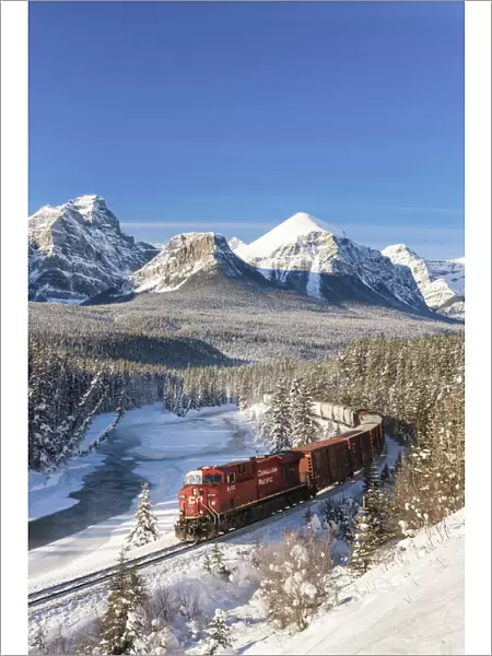 Canadian Pacific Train in Winter, Morants Curve, Banff National Park, Alberta, Canada