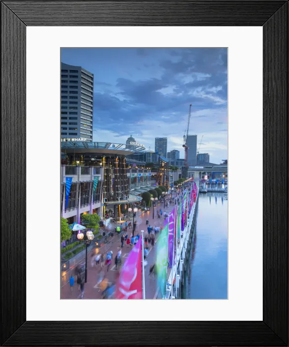 Framed Print : Cockle Bay Wharf at dusk, Darling Harbour, Sydney, New South Wales, Australia Framed Print : Cockle Bay Wharf at dusk, Darling Harbour, Sydney, New South Wales, Australia