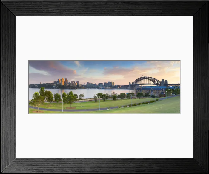 Framed Print : Sydney Harbour Bridge from Barangaroo Reserve at sunrise, Sydney, New South Wales Framed Print : Sydney Harbour Bridge from Barangaroo Reserve at sunrise, Sydney, New South Wales