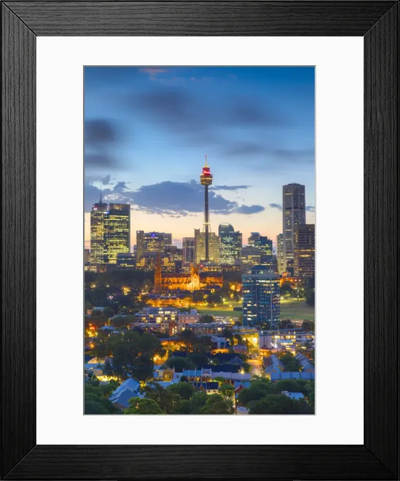 Framed Print : View of skyline at sunset, Sydney, New South Wales, Australia Framed Print : View of skyline at sunset, Sydney, New South Wales, Australia