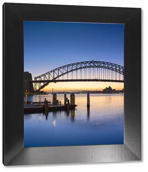 Sydney Harbour Bridge from McMahons Point at sunrise, Sydney, New South Wales, Australia
