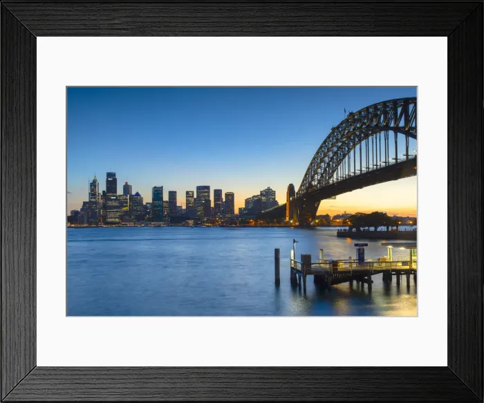 Framed Print : Sydney Harbour Bridge and skyline at sunset, Sydney, New South Wales, Australia Framed Print : Sydney Harbour Bridge and skyline at sunset, Sydney, New South Wales, Australia