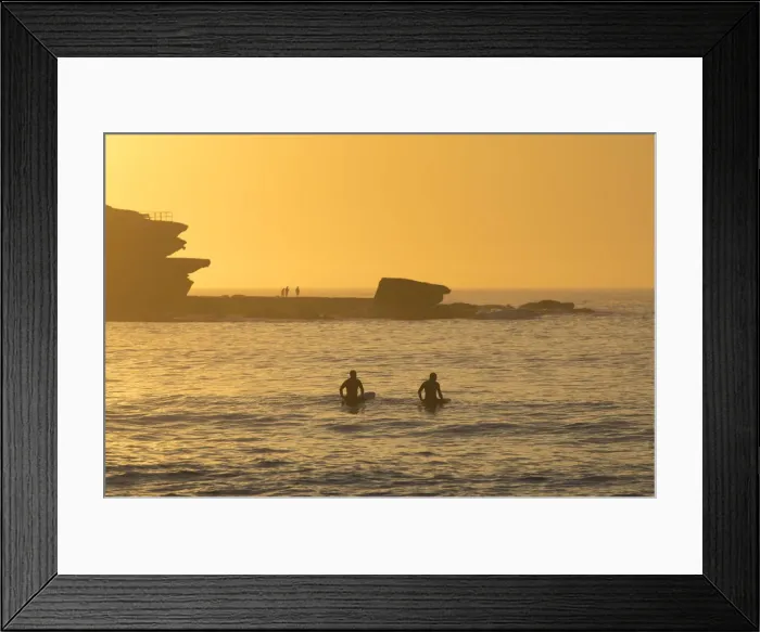Framed Print : Surfers at Bondi Beach at sunrise, Sydney, New South Wales, Australia