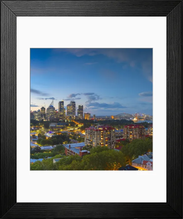 Framed Print : View of skyline at sunset, Sydney, New South Wales, Australia